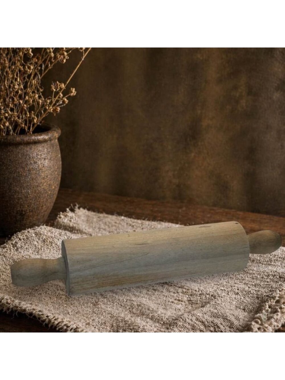 Vintage Wooden Heavy Rolling Pin With Handles THICK Rustic Kitchen Decor 15 Inch